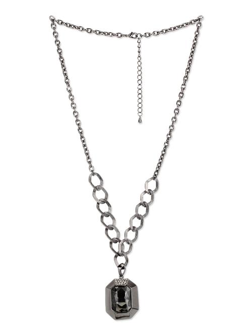 swarovski crystal embellished gunmetal pendant with chain - 9615613 - Very Small Image - 1