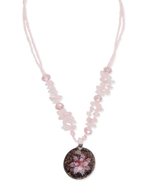 pink stone embellished necklace with pendant - 9615620 - Very Small Image - 1