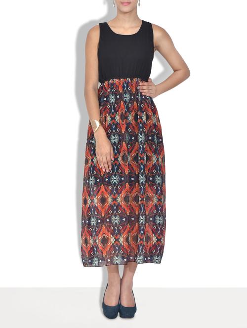 black printed sleeveless poly georgette maxi dress - 9615904 - Very Small Image - 1