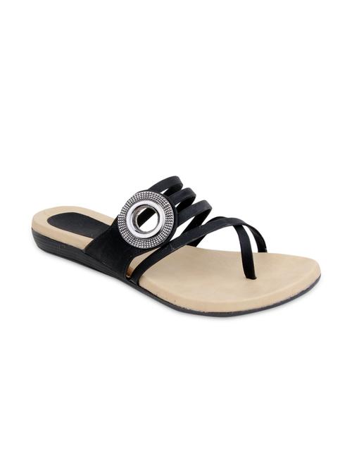black faux leather open toed flat sandals - 9616329 - Very Small Image - 1