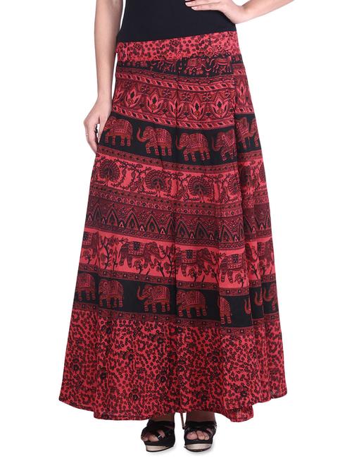 red n black printed cotton wrap around skirt - 9617172 - Very Small Image - 1
