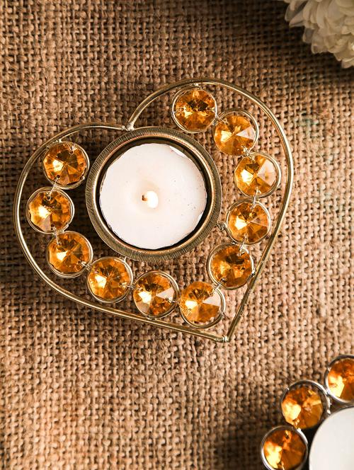 gold n yellow crystal heart t-lite holder - 9617231 - Very Small Image - 1