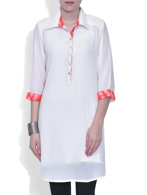 off white tie and dye quarter sleeved kurta - 9617888 - Very Small Image - 1