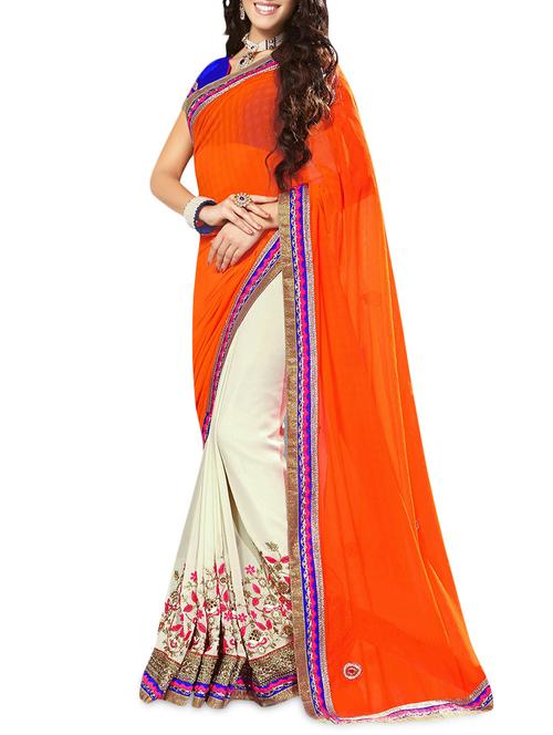 red georgette embroidered saree - 9618323 - Very Small Image - 1