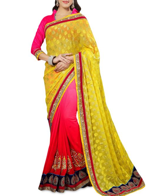 yellow georgette embroidered brasso saree - 9618331 - Very Small Image - 1
