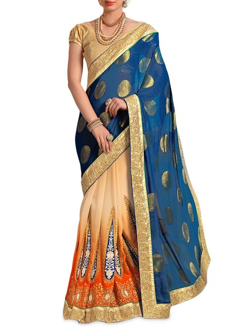 blue georgette embroidered saree - 9618396 - Very Small Image - 1