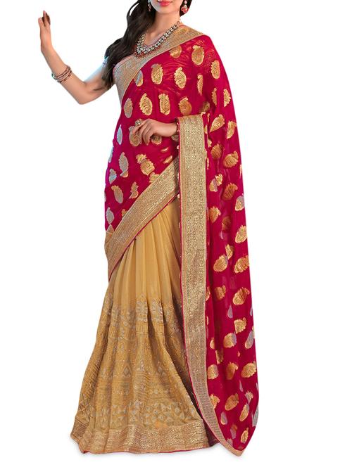 red georgette embroidered saree - 9618402 - Very Small Image - 1