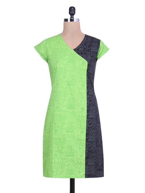 green angrakha style cotton kurti - 9619563 - Very Small Image - 1