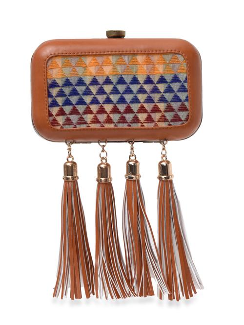 multicoloured embroidered tasselled box clutch - 9619651 - Very Small Image - 1