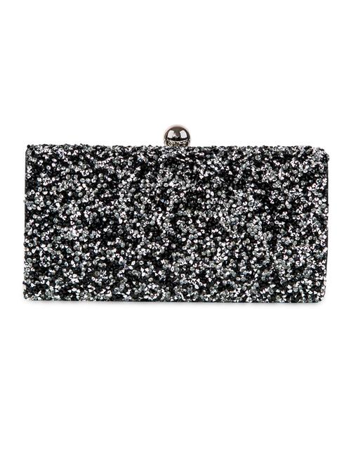 Black and Silver Faux Leather Embellished Clutch - 9620470 - Very Small Image - 1