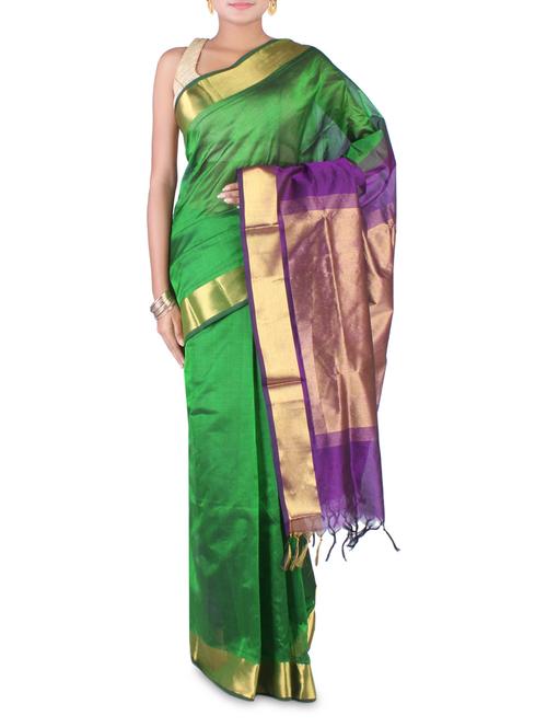 Green cotton silk gold bordered saree - 9620492 - Very Small Image - 1