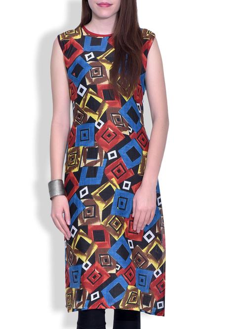 multi geometric printed cotton kurta - 9620822 - Very Small Image - 1