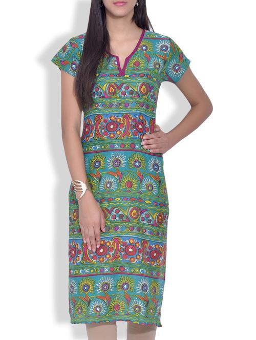 green multi printed cotton kurta - 9620825 - Very Small Image - 1