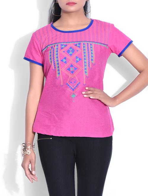 pink printed cotton kurti - 9621632 - Very Small Image - 1