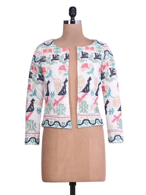 white embroidered and cutwork cotton jacket - 9622148 - Very Small Image - 1
