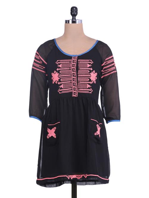 black embroidered georgette long tunic - 9622174 - Very Small Image - 1