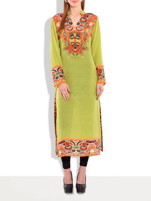 green georgette straight kurta - 9622367 - Very Small Image - 1