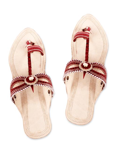 beige leather open toed kolhapuri slip ons - 9623855 - Very Small Image - 1