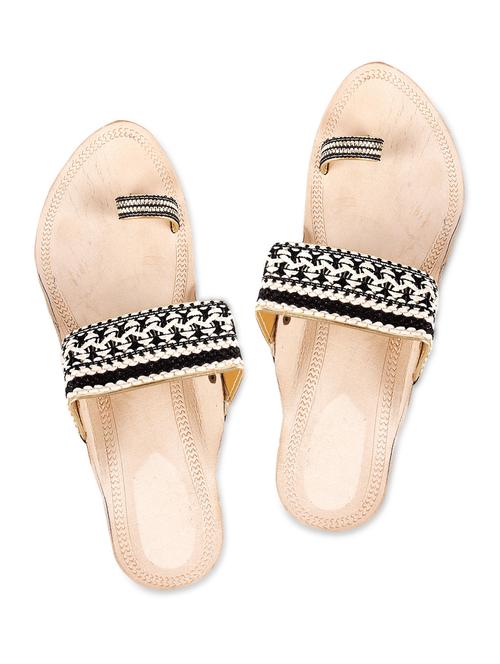 beige leather open toed kolhapuri slip ons - 9623862 - Very Small Image - 1