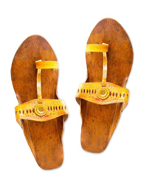 yellow leather open toed kolhapuri slip ons - 9623863 - Very Small Image - 1