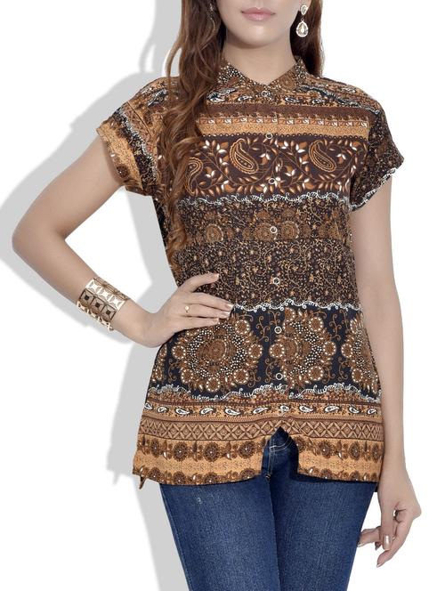brown rayon printed shirts - 9625492 - Very Small Image - 1