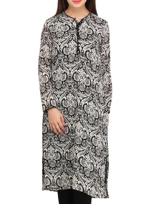 black georgette straight kurta - 9625502 - Very Small Image - 1