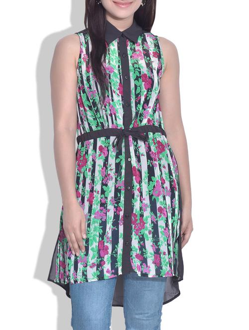 green georgette striped shirt tunic - 9625505 - Very Small Image - 1