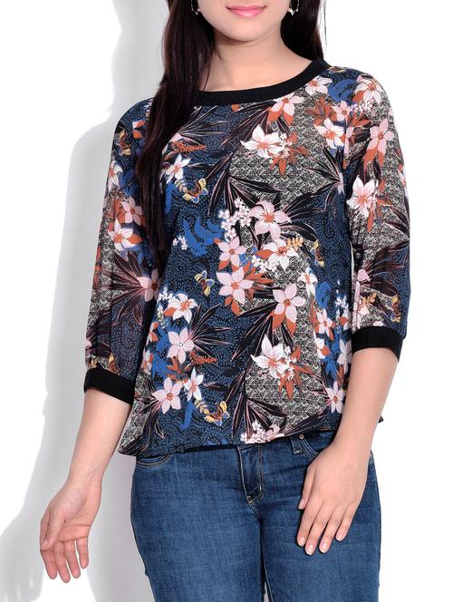 blue georgette floral printed top - 9625542 - Very Small Image - 1