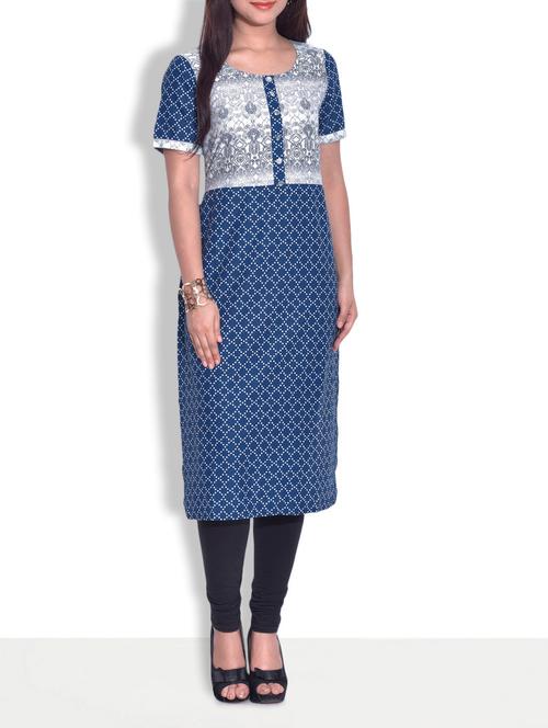 blue cotton floral printed kurta - 9625569 - Very Small Image - 1