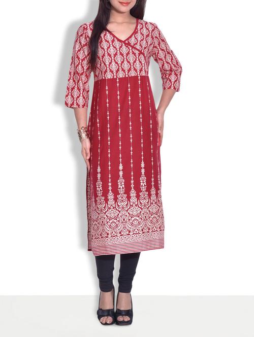 red cotton printed kurta - 9625587 - Very Small Image - 1