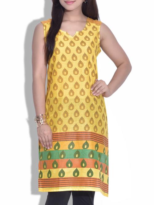 yellow cotton printed kurta - 9625632 - Very Small Image - 1