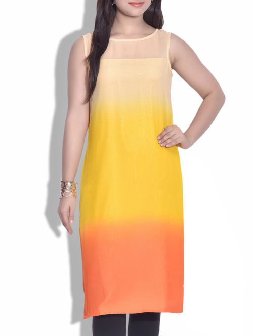 yellow georgette kurta - 9625647 - Very Small Image - 1