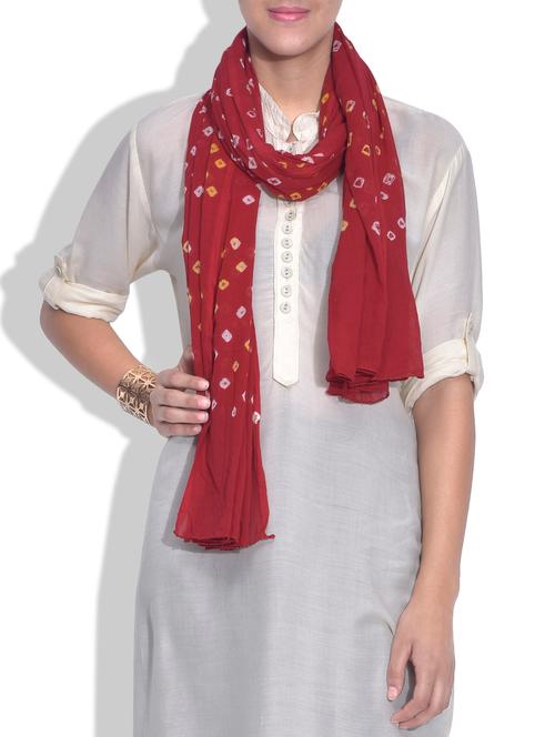 red bandhni print cotton dupatta - 9625668 - Very Small Image - 1