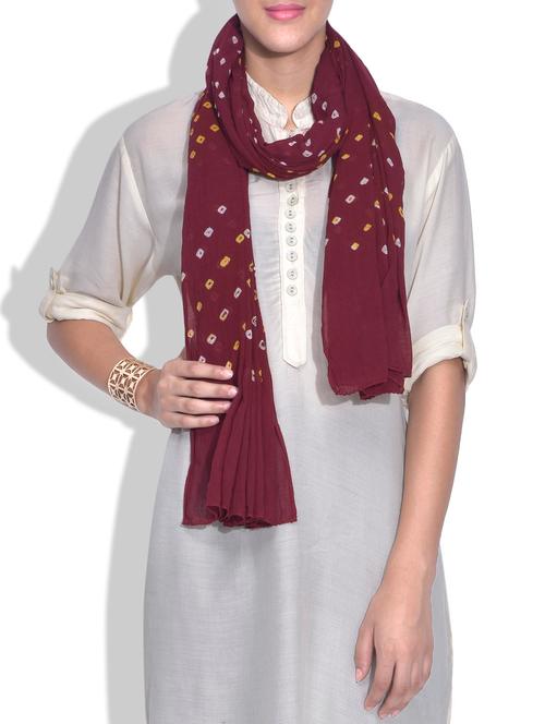 maroon bandhni print cotton dupatta - 9625669 - Very Small Image - 1