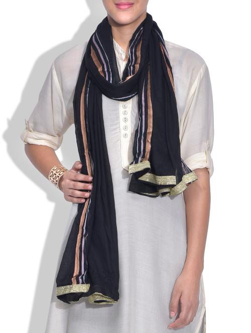 black zari detailed cotton dupatta - 9625686 - Very Small Image - 1