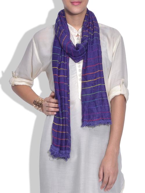 purple striped cotton dupatta - 9625715 - Very Small Image - 1