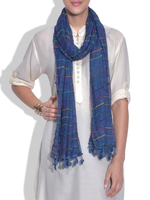 blue pom-pom cotton dupatta - 9625719 - Very Small Image - 1