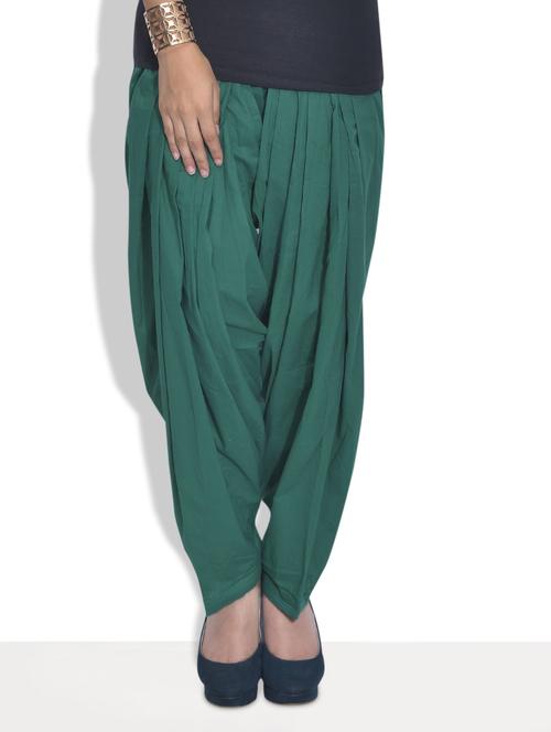 solid bottle green cotton patiala salwar - 9625742 - Very Small Image - 1