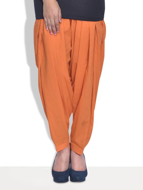 solid orange cotton patiala salwar - 9625752 - Very Small Image - 1