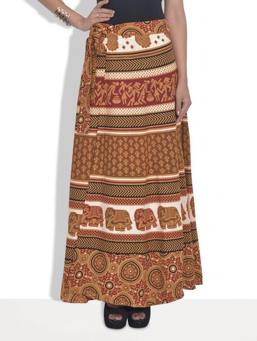 mustard printed cotton ethnic skirt - 9625762 - Very Small Image - 1