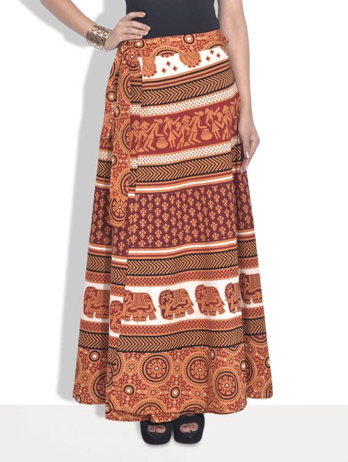 orange printed cotton ethnic skirt - 9625763 - Very Small Image - 1