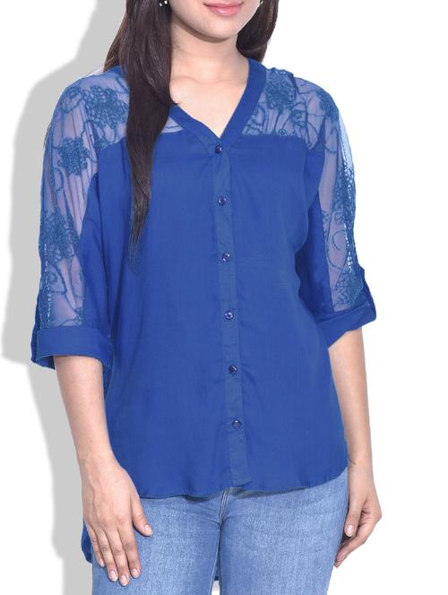 solid blue rayon top - 9625774 - Very Small Image - 1