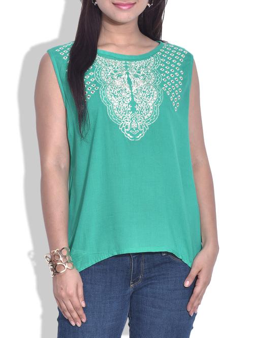 green sleeveless embroidered rayon top - 9625775 - Very Small Image - 1