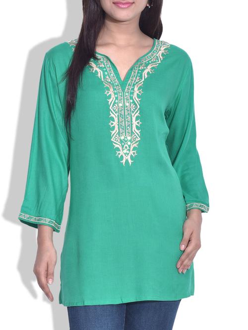 green embroidered rayon tunic - 9625777 - Very Small Image - 1