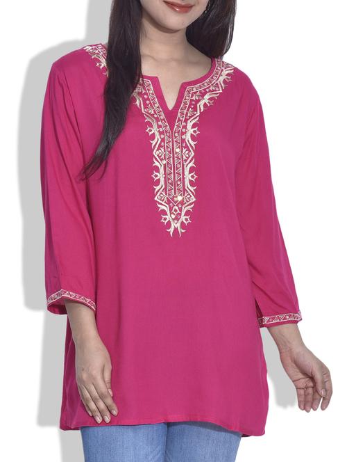 pink embroidered rayon tunic - 9625778 - Very Small Image - 1