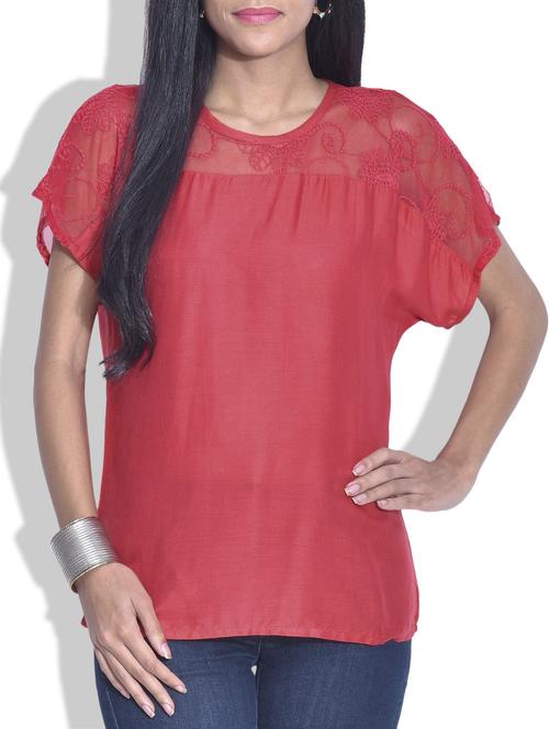 red short-sleeved rayon top - 9625783 - Very Small Image - 1