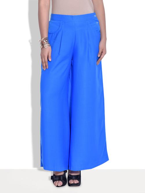 solid blue polyester palazzos - 9625813 - Very Small Image - 1