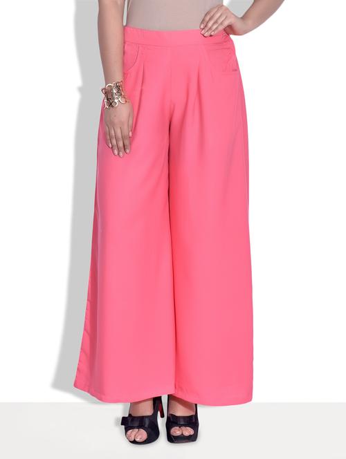 solid pink polyester palazzos - 9625818 - Very Small Image - 1