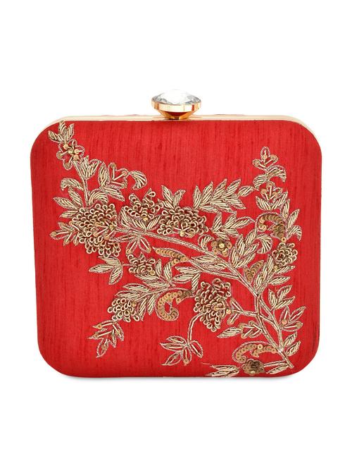 red and gold embroidered clutch - 9626412 - Very Small Image - 1