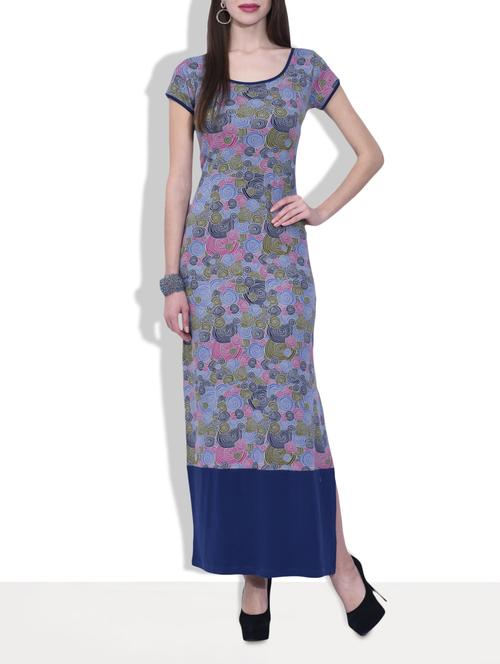 blue and pink knitted cotton printed maxi dress - 9628894 - Very Small Image - 1